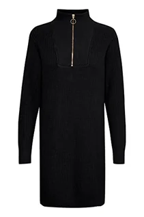 Sukienki - KAFFE Damska sukienka dziewiarska Tunec Half Zip Dress Turtleneck Wysoki kołnierz, Głęboka czerń, XL - grafika 1