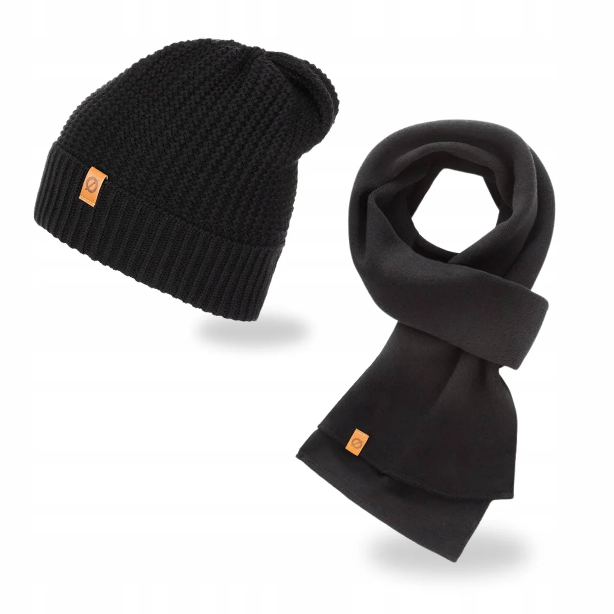 Zestaw Czapka Zimowa Męska Klasyczny Szalik Czarny Elegancki Brodrene 2w1