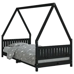 vidaXL Łóżko dziecięce czarne 90x200 cm lite drewno sosnowe - Łóżka dla dzieci i młodzieży - miniaturka - grafika 1