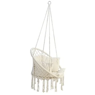 SASKA GARDEN Hamak ażurowy fotel wiszący 80x60cm luxe z poduszką ecru 1026947 - Fotele ogrodowe wiszące - miniaturka - grafika 1