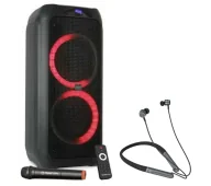 Power audio - Manta SPK5310PRO 120W Bluetooth Radio FM Mikrofon Karaoke Czarny + Słuchawki MNH02 - miniaturka - grafika 1