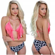 Stroje kąpielowe - STRÓJ KĄPIELOWY DWUCZĘŚCIOWY BIKINI MODELUJĄCE RÓŻOWE FRĘDZLE KOMPLET S - miniaturka - grafika 1