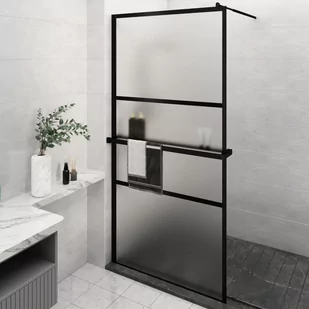 vidaXL VidaXL Ścianka prysznicowa z półką czarna, 115x195 cm ESG i aluminium - Ścianki i drzwi prysznicowe - miniaturka - grafika 1