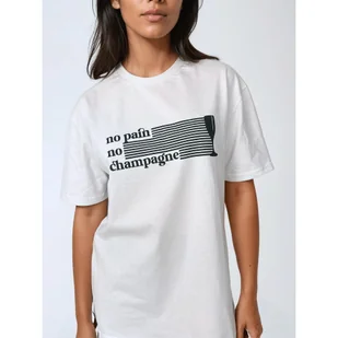 Biały T-shirt Damski - No Pain No Champagne BeShaped - Koszulki sportowe damskie - miniaturka - grafika 1