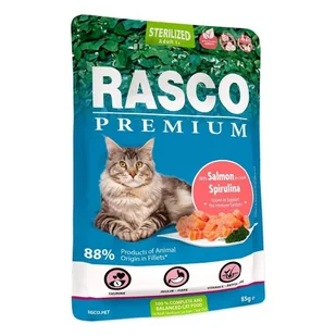 RASCO Premium losos ze spirulina fileciki w sosie 85g saszetka dla sterylizowanego kota (1703-13322) - Mokra karma dla kotów - miniaturka - grafika 1