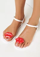 Sandały damskie - Białe Sandały na Płaskiej Podeszwie z Ozdobą z Przodu Karwa - miniaturka - grafika 1