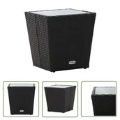 Stoły ogrodowe - The Living Store Stolik herbaciany - czarny - 41 -5x41 -5x43 cm - rattan PE i szkło - Stolik Herbaciany - miniaturka - grafika 1