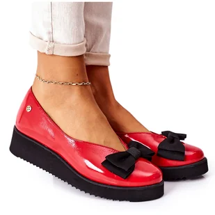 Skórzane Baleriny Na Platformie Maciejka 05062-08 Czerwone czarne - Baleriny - miniaturka - grafika 1