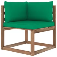Ławki ogrodowe - vidaXL Ogrodowa sofa narożna z palet, z zielonymi poduszkami - miniaturka - grafika 1