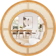 Lustra - 65 cm Okrągłe Lustro Ścienne z Rattanu, Drewniana Rama, Szkło Aluminiowe, do Salonu, Sypialni, Przedpokoju, Łazienki, Naturalne (1, Okrągłe) - miniaturka - grafika 1