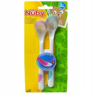 Nuby Hot Safe Łyżeczki z czujnikiem ciepła 2szt różowa + niebieska - Sztućce dla dzieci - miniaturka - grafika 1