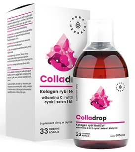 Aura Herbals Colladrop - kolagen rybi w płynie + wit. C (500ml) COLLADROP500 - Włosy, skóra, paznokcie - miniaturka - grafika 1
