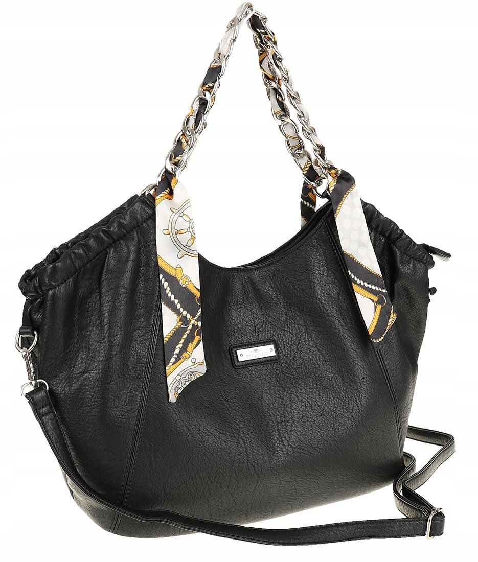 Torebka damska worek shopper A4 pojemna na ramię łańcuszkiem CH2213 Czarna