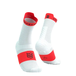 COMPRESSPORT Skarpetki do biegania wysokie PRORACING SOCKS V4 RUN HIGH white/fluo red - Skarpetki sportowe męskie - miniaturka - grafika 1