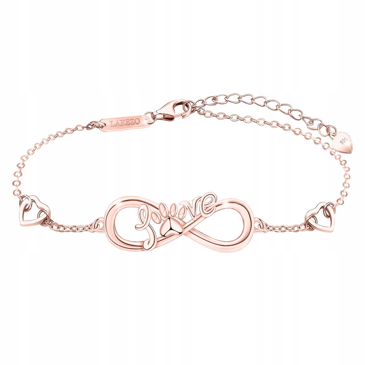 Bransoletka Pozłacana Nieskończoność z Napisem Love Łapa Łapka Psia Kocia