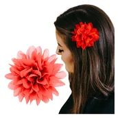 Ozdoby do włosów - Spinka do Włosów Czerwona Duża Kwiatek Ozdobna Szyfon Wsuwka Lekka Wygodna - miniaturka - grafika 1