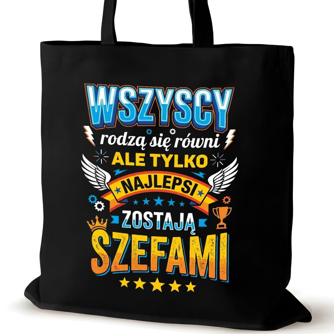 Torba bawełniana czarna dla SZEFA na ramię przyjaciółki duża zakupowa rowni