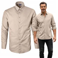 Koszule męskie - KOSZULA Męska z Długim Rękawem Bawełniana Beżowa Slim Fit L Pako Jeans - miniaturka - grafika 1
