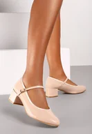 Czółenka - Beżowe Półbuty Lakierowane na Słupku Mary Jane Zapinane na Sprzączkę Timaree - miniaturka - grafika 1
