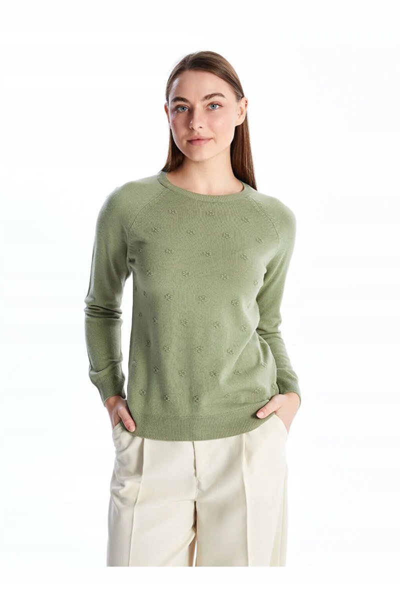 LC WAIKIKI ZIELONY SWETER DAMSKI DEKOLT OKRĄGŁY KWIATY 2XL 5GA*