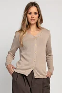 Swetry damskie - Klasyczny zapinany kardigan z bawełny organicznej i kaszmiru F1979 beżowy - miniaturka - grafika 1