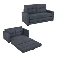 Sofy i kanapy - Merax sofa rozkładana 3 w 1, sofa z funkcją spania i kieszeniami, 2-osobowa sofa rozkładana Sofa podłogowa 127x169cm, szara - miniaturka - grafika 1