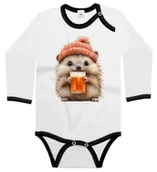 Body dla niemowląt - Body dziecięce Jeż W Czapce Ze Szklanką Napoju Dzień Jeża Jesieni 74/80 - miniaturka - grafika 1