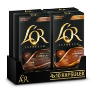 Kawa w kapsułkach i saszetkach - Kapsułki do Nespresso L'OR Espresso 2x10 szt Caramel, 2x10 szt Chocolat 40 - miniaturka - grafika 1