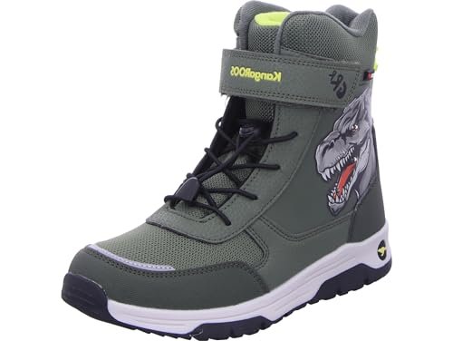 KangaROOS Unisex K-MJ Edison EV RTX SL śniegowce, oliwkowe/limetta Dino, 35 EU, Oliwkowy, limonkowy dinozaur, 35 EU