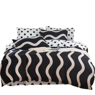Pościel - Czarne fale/beż/grochy -200x220- 3 cz. - Pościel - miniaturka - grafika 1