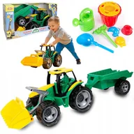 Samochody i pojazdy dla dzieci - Lena Traktor Z Łyżką I Przyczepką Gigant + Zestaw Do Piaskownicy 8 El. - miniaturka - grafika 1
