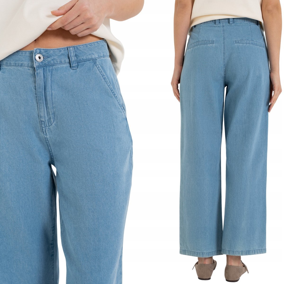 SPODNIE DAMSKIE JEANSOWE WYSOKI STAN CASUAL WYGODNE MORAJ 40 LIGHT BLUE