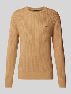 Sweter o kroju slim fit z dzianiny o fakturze jodełki - Swetry męskie - miniaturka - grafika 1