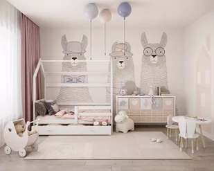 Łóżko drewniane 190x80 materac + szuflada DOMEK 2 - Łóżka - miniaturka - grafika 1