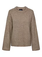 Swetry damskie - PIECES Damski sweter z dzianiny Pctulle Ls Oversize O-Neck Knit Bc, Fossil, XS - miniaturka - grafika 1