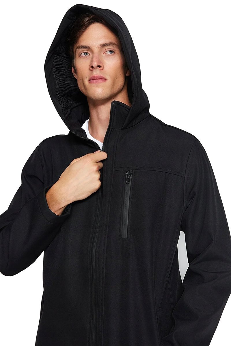 TRENDYOL MAN CZARNA KURTKA MĘSKA Z KAPTUREM SOFTSHELL Z ZAMKIEM L 5DA