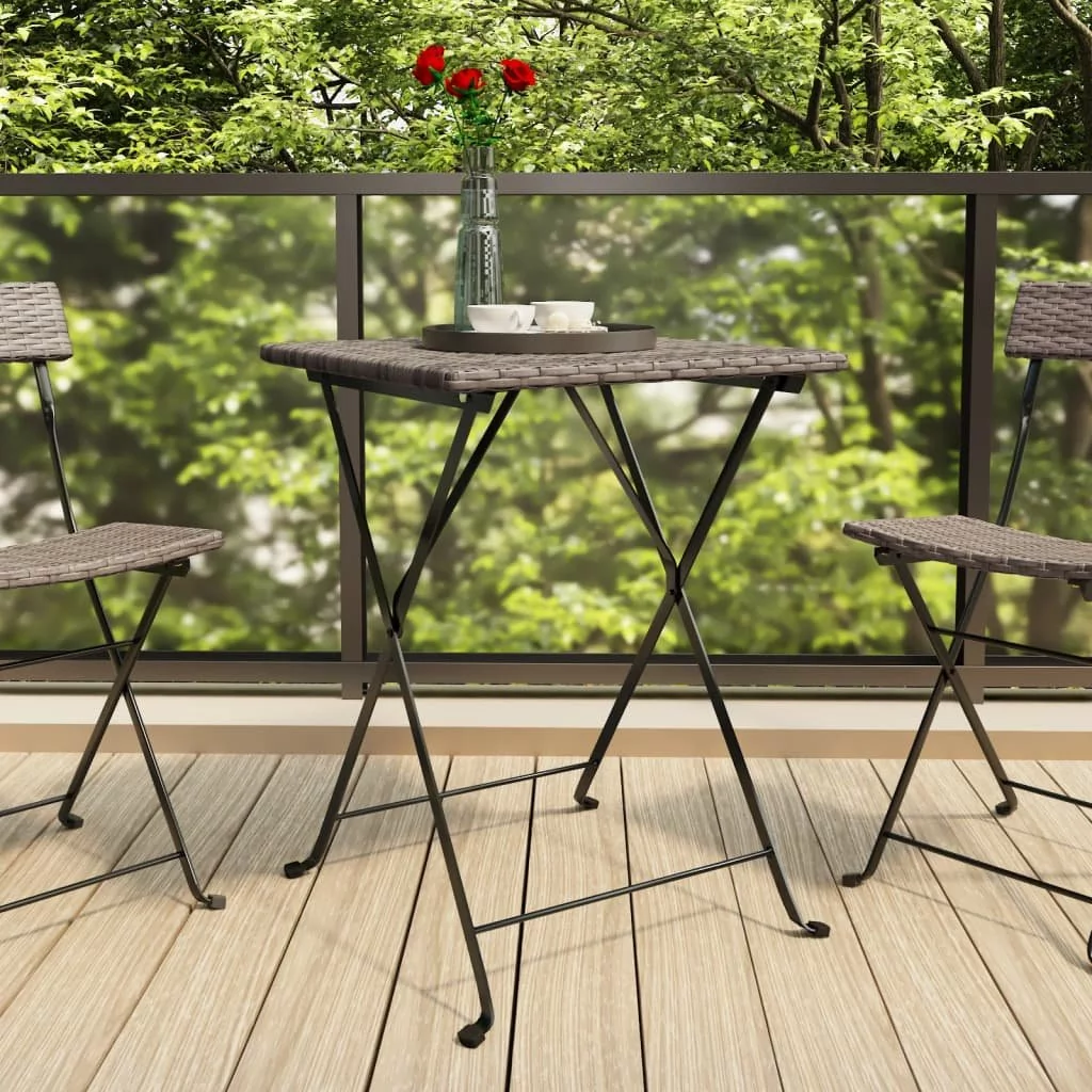vidaXL Składany stolik bistro, szary, 55x54x71 cm, polirattan