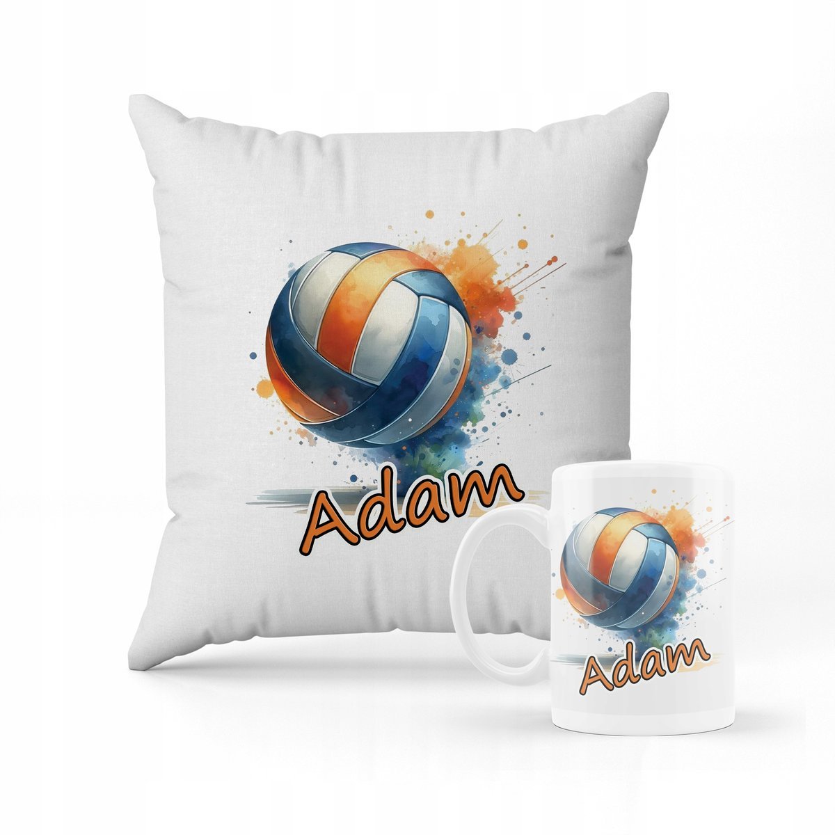 ZESTAW PODUSZKA + KUBEK Prezent kolorowa piłka do siatkówki + IMIĘ