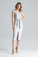 Sukienki - Dopasowana SUKIENKA z falbankowym paskiem | Szara XL - miniaturka - grafika 1