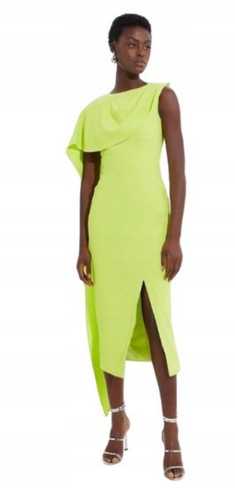 KAREN MILLEN ZIELONA SUKIENKA MIDI Z ASYMETRYCZNĄ NAKŁADKĄ 38 B1C