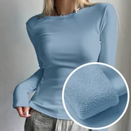 Bluzki damskie - TEMU Damska wysokoelastyczna jednokolorowa koszulka z okrągłym dekoltem - Długi rękaw, ciepła bluzka na zimę, nadająca się do prania w pralce, - miniaturka - grafika 1