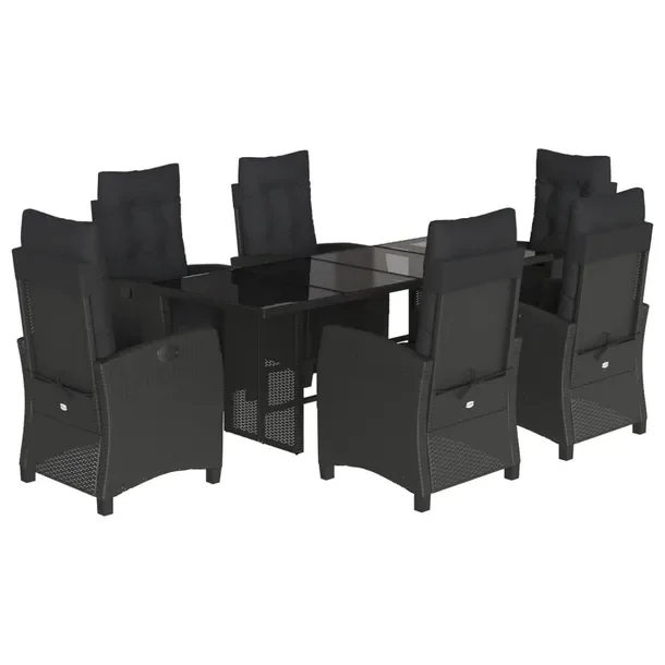 Zestaw mebli ogrodowych czarny rattan PE 190 x 80 x 74 cm, 6 krzeseł