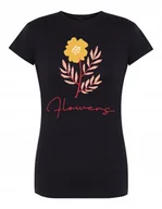 Koszulki i topy damskie - T-Shirt damski modny nadruk Flowers Kwiaty r.XXL - miniaturka - grafika 1