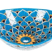 Umywalki - Meksykańska ceramiczna umywalka nablatowa z reliefem Azura Prima – owalna umywalka wolnostojąca 46 x 38 x 15 cm Umywalka Talavera z wzorami - miniaturka - grafika 1