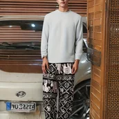 Inne - TEMU Męskie letnie, spodnie haremy z łańcuchem i drzewkiem, unisexowa tkanina z włókna, swobodny kształt, tkanina z mieszanki bawełnianej (wiskoza), - miniaturka - grafika 1