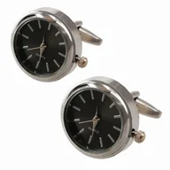 Spinki do mankietów i krawatów - Spinki do mankietów tematyczne srebrne z mechanizmem zegara - EM Men's Accessories - miniaturka - grafika 1