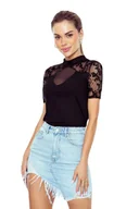 Bluzki damskie - Bluzka damska ze stójką oraz dekoracyjną koronką Rubina czarna XL - miniaturka - grafika 1