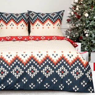 Komplet pościeli świątecznej NORDIC 220x200 Eurofirany beżowy granatowy czerwony Nordic Love - Pościel Komplet pościeli świątecznej NORDIC 220x200 Eurofirany beżowy granatowy czerwony Nordic Love - Pościel - miniaturka - grafika 1