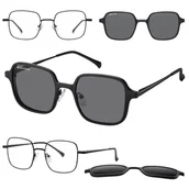 Okulary korekcyjne, oprawki, szkła - Okulary kwadratowe pod korekcję z polaryzacyjną nakładką przeciwsłoneczną CLIP-MC98C-1 czarne - miniaturka - grafika 1