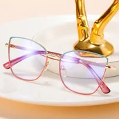 Okulary korekcyjne, oprawki, szkła - Damskie okulary Kocie Oczy zerówki do komputera BLUE LIGHT na teleskopach 25156G Turkus/Róż/Złoty - miniaturka - grafika 1